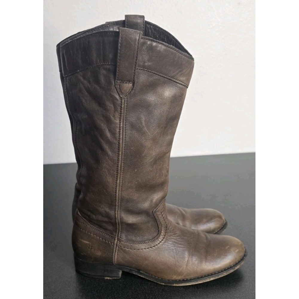 Frye Woman Western Boots Leather 6B Distressed Brown Rodeo Riding Boots Mid Calf